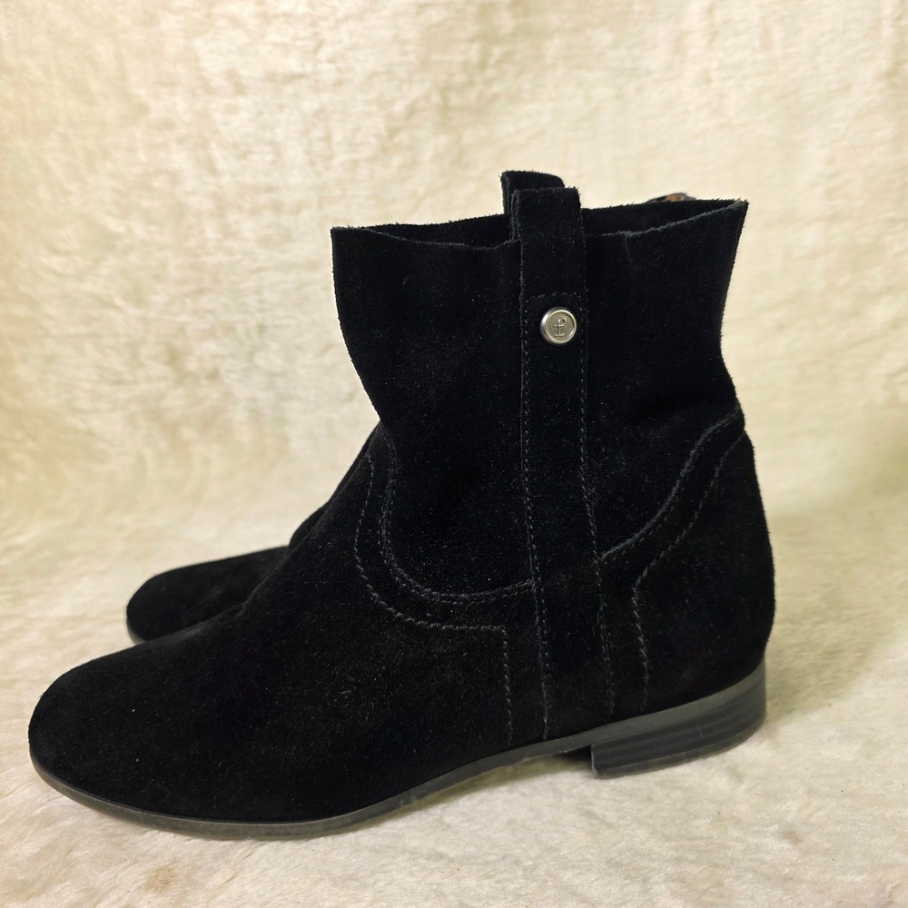 Frye & Co. Ankle Boots Black Suede Leather Western Flat Slouchy Bootie Women 6.5